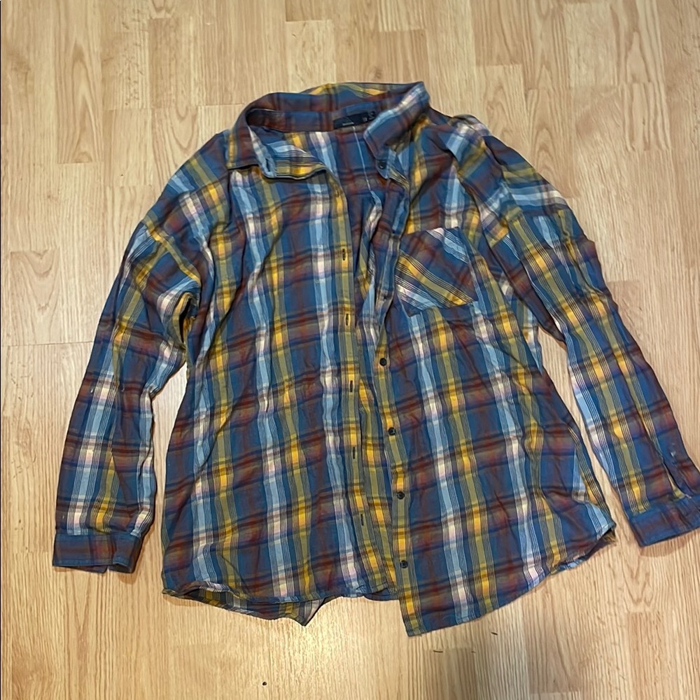 Prana X-Large Men's Plaid Shirt - Blue, Yellow, Brown